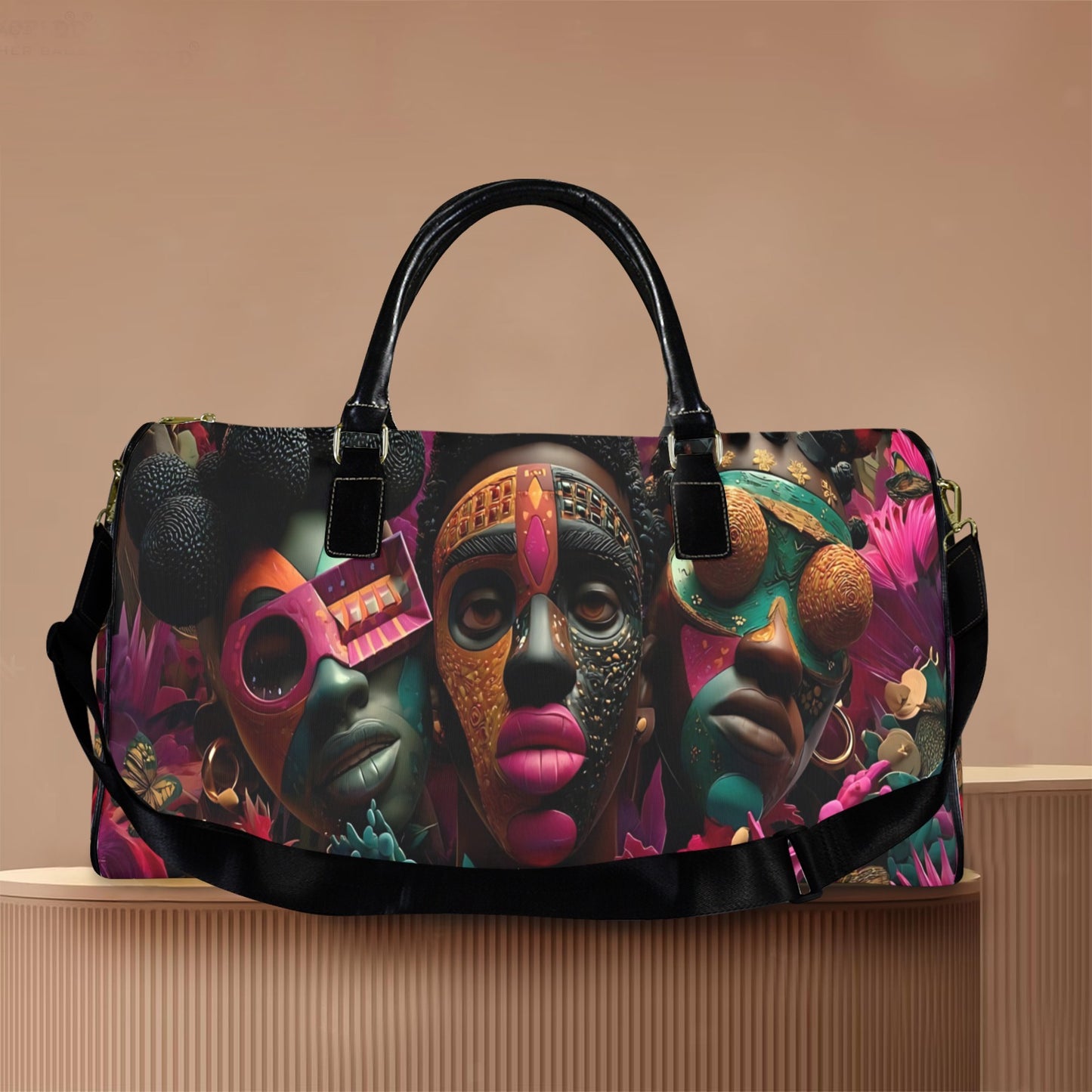 AfroCentric Masks Travel Bag Large Capacity Travel Bag-Large (Black Short Patch) (1737)