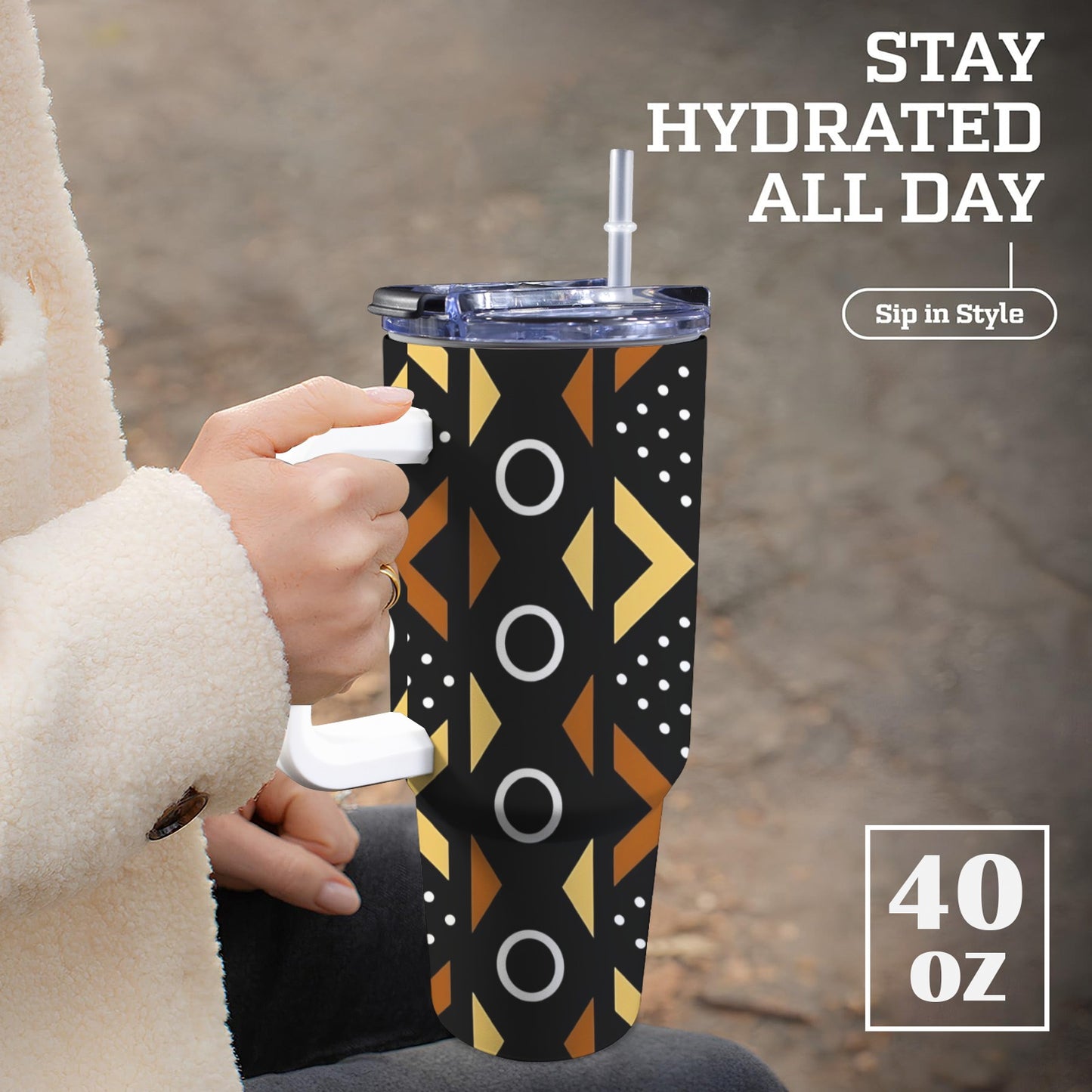 Afrocentric Pattern 40 0z Tumbler With White Handle 40oz Tumbler with White Handle