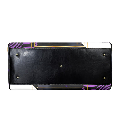 Purple and Gold AfroCentric Travel Bag Leather Travel Bag-Large (Short Patch) (1735)