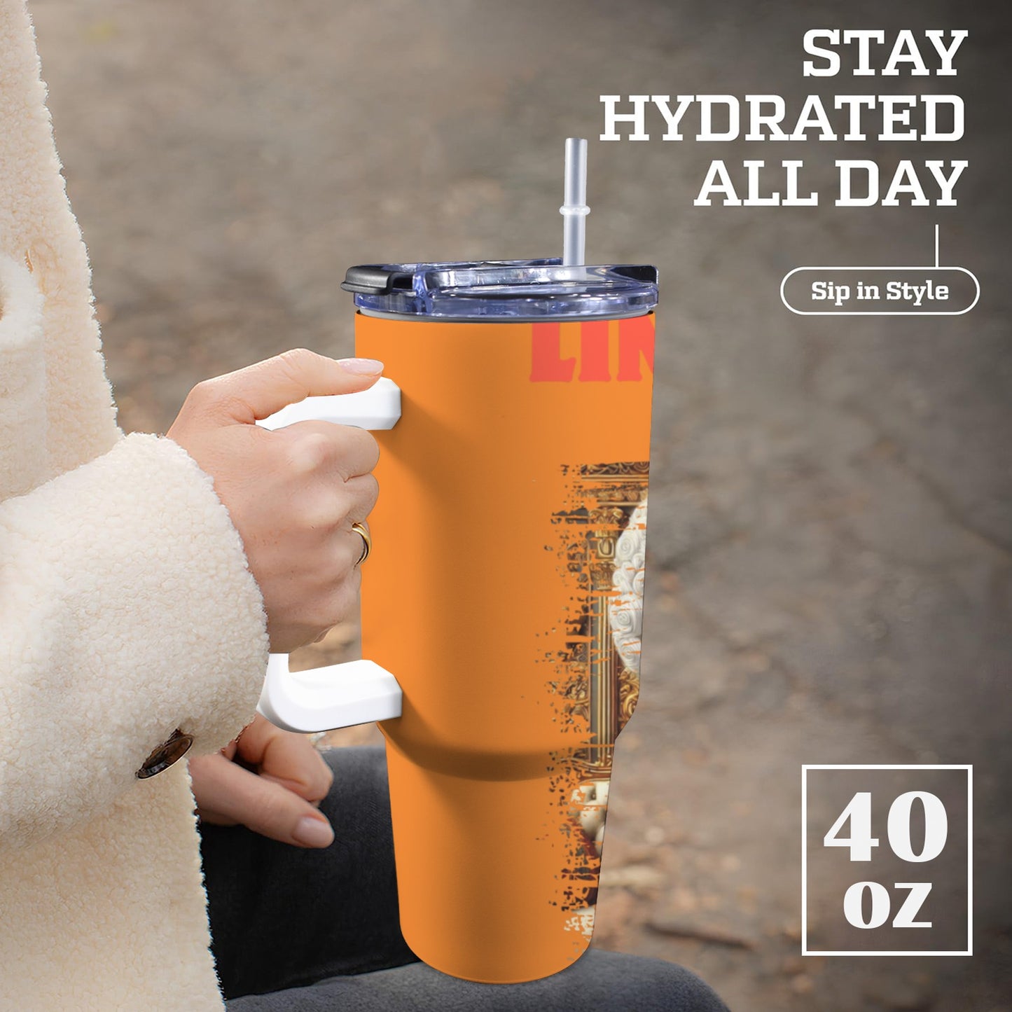 Limitless and Bold 40 oz Tumbler With White Handle 40oz Tumbler with White Handle