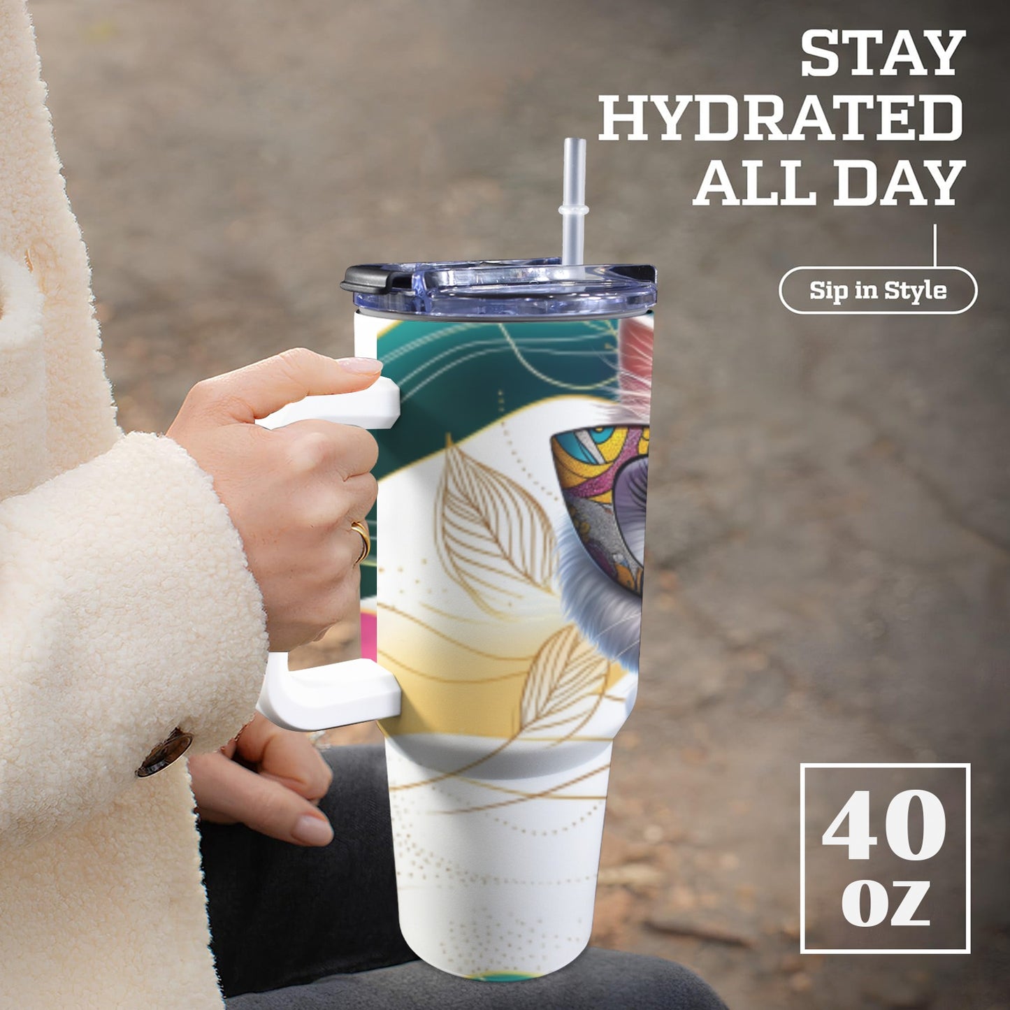 Pet 40 oz Tumbler With White Handle 40oz Tumbler with White Handle