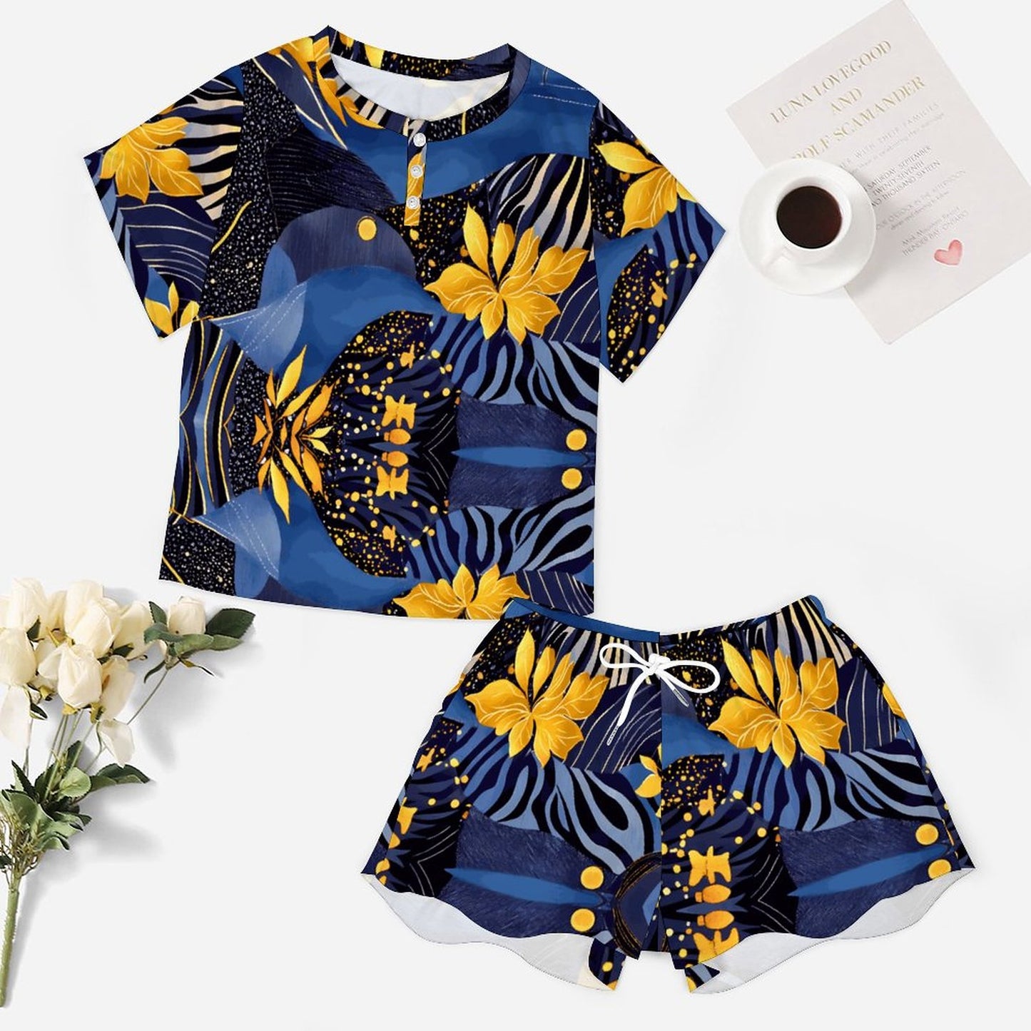 Women's Abstract Cooling Short Sleeve Loungewear Set UTZ (All-Over Printing)