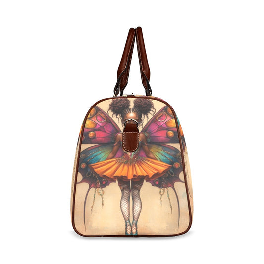 AfroCentric Butterfly Winged Ballerina Large Capacity Travel Bag-Small (Brown Long Patch) (1736) Waterproof Travel Bag/Small (Model 1639)