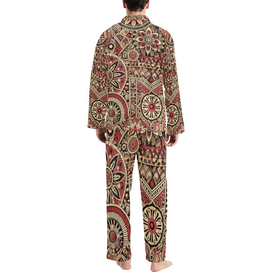 Abstract Pattern Men's Pajama Set Men's V-Neck Long Pajama Set