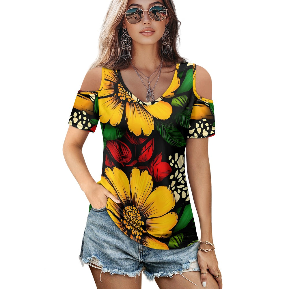 Off-the-shoulder short-sleeved T-shirt
