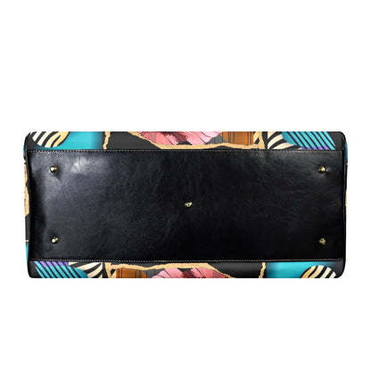 Floral and Peach AfroCentric Travel Bag Leather Travel Bag-Large (Short Patch) (1735)