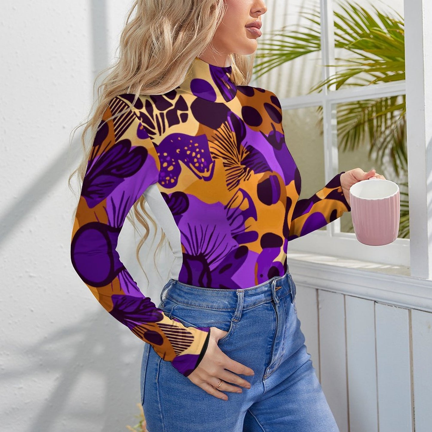 High-collar Long-sleeve Bodysuit NZ056 (All-Over Printing)