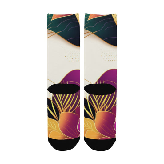 Flowers Abstract Ankara Inspired Golden  Waves Men's Socks Women's Custom Socks