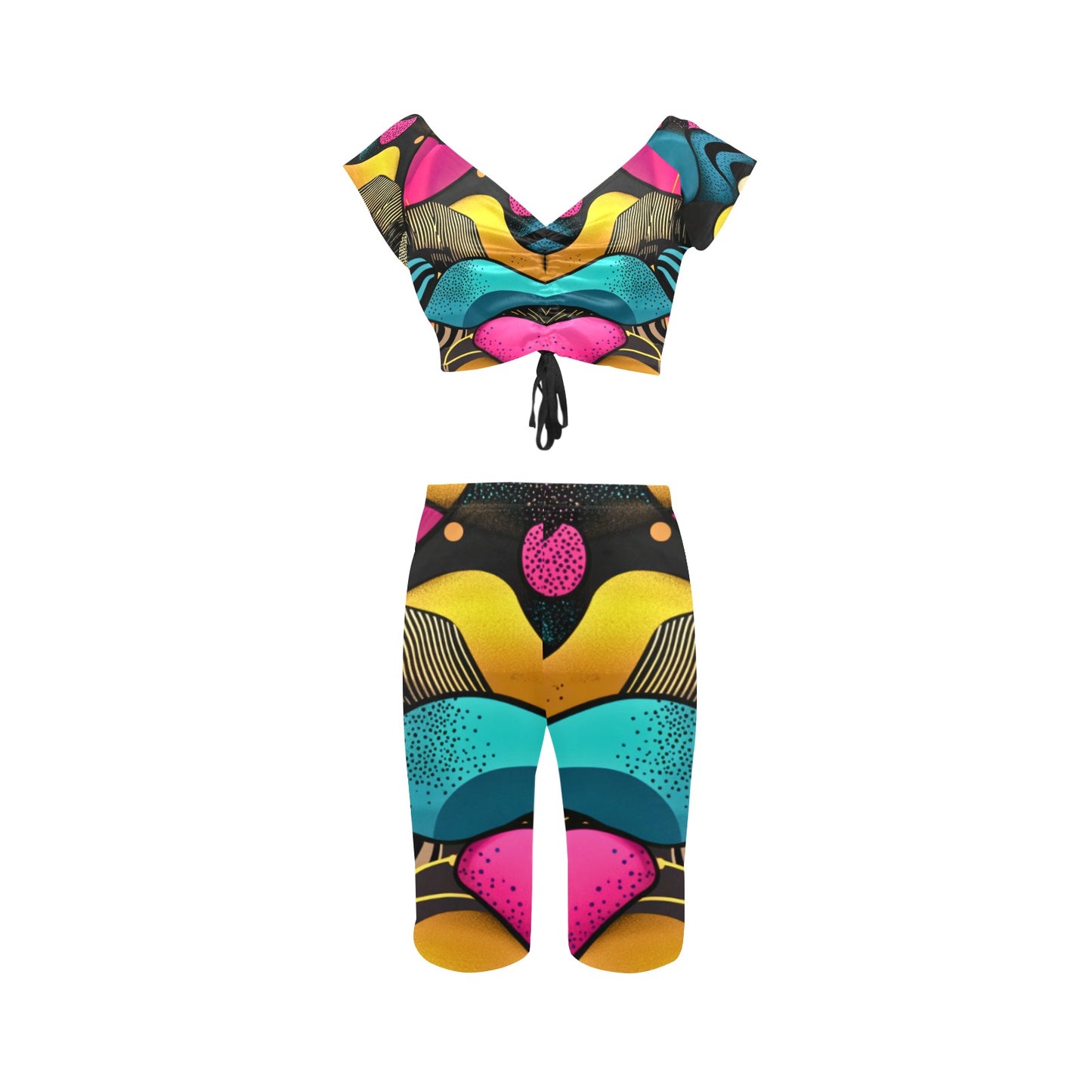 Vibrant Geometric Pattern Yoga Set Women's Crop Top Yoga Set