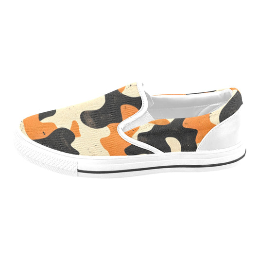Orange Camo Pattern Kid's Slip On Shoes Slip-on Canvas Shoes for Kid (Model 019)