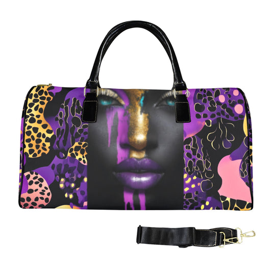Purple and Gold AfroCentric Travel Bag Large Capacity Travel Bag-Large (Black Short Patch) (1737)