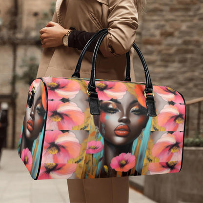 Floral AfroCentric Travel Bags Leather Travel Bag-Large (Short Patch) (1735)
