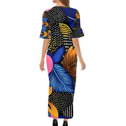 Women's Ruffle Hemmed Sleeves Dress D90