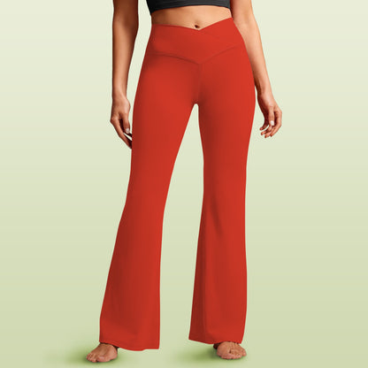 Red Women's High Waist Crossover Tummy Control Flare Leggings High Waist Crossover Tummy Control Flare Leggings