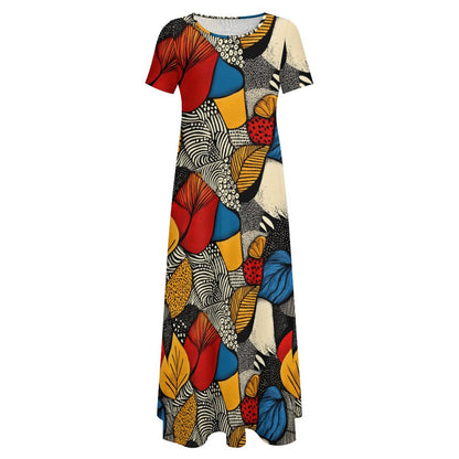 Round neck short sleeve dress Short Sleeve Round-Neck Long Dress