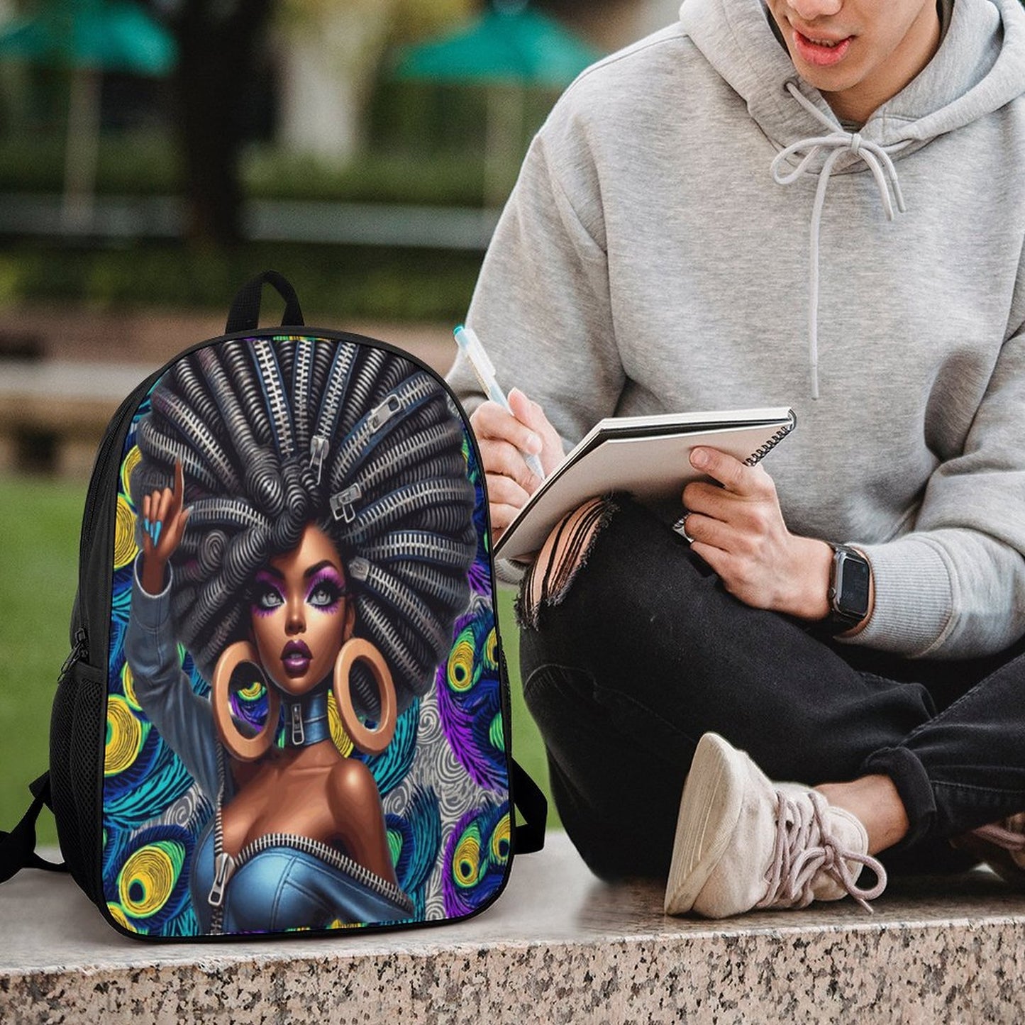 17 inch Black Schoolbag & Shoulder Backpack