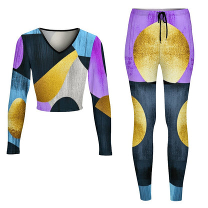 V neck sweatshirt set Women's V-neck Long Sleeve Yoga Set
