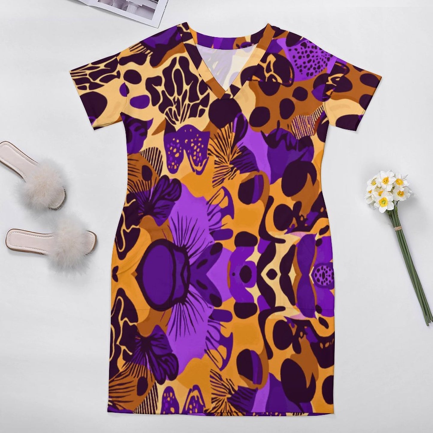 V-Neck Baggy Dress with Pocket LQ