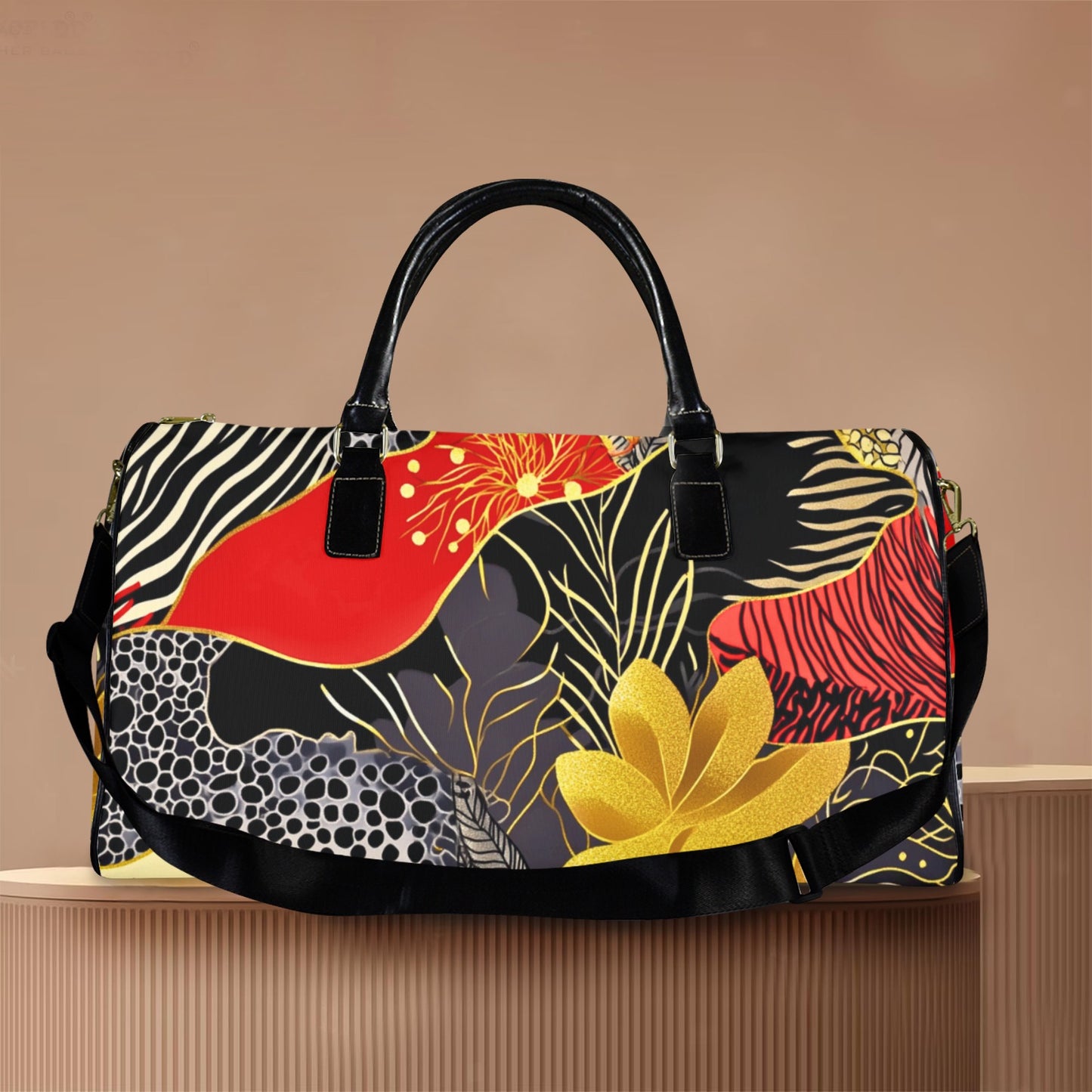 Golden Zebra Pattern Travel Bag Large Capacity Travel Bag-Large (Black Short Patch) (1737)