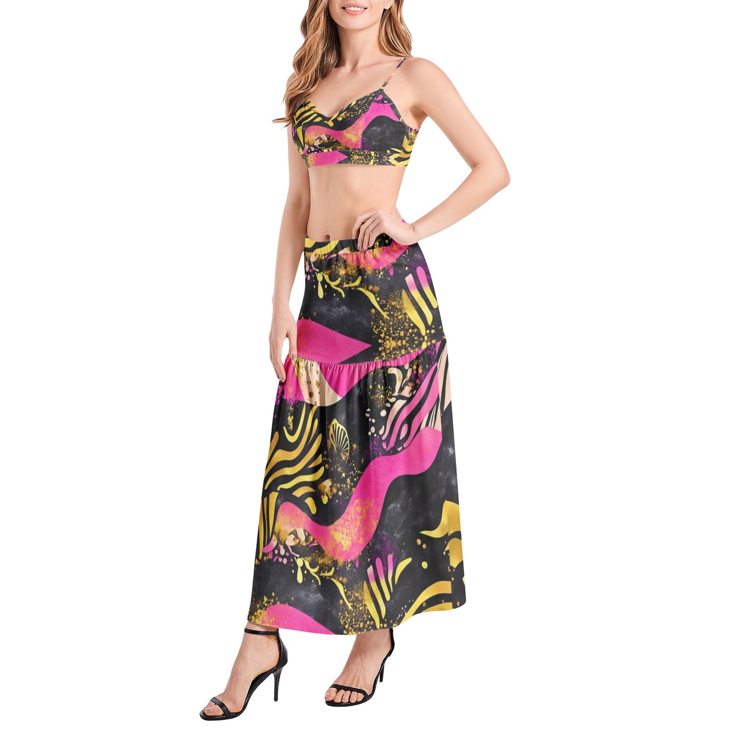 Bralette Top and High Slit Thigh Skirt Set