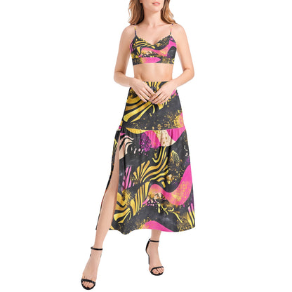 Bralette Top and High Slit Thigh Skirt Set