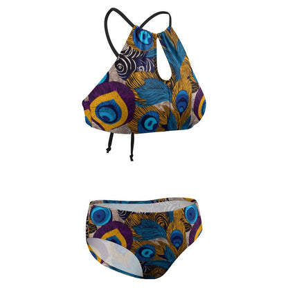 Women's Two piece Swimsuit with High Neck Halter Top BK2040 (All-Over Printing)