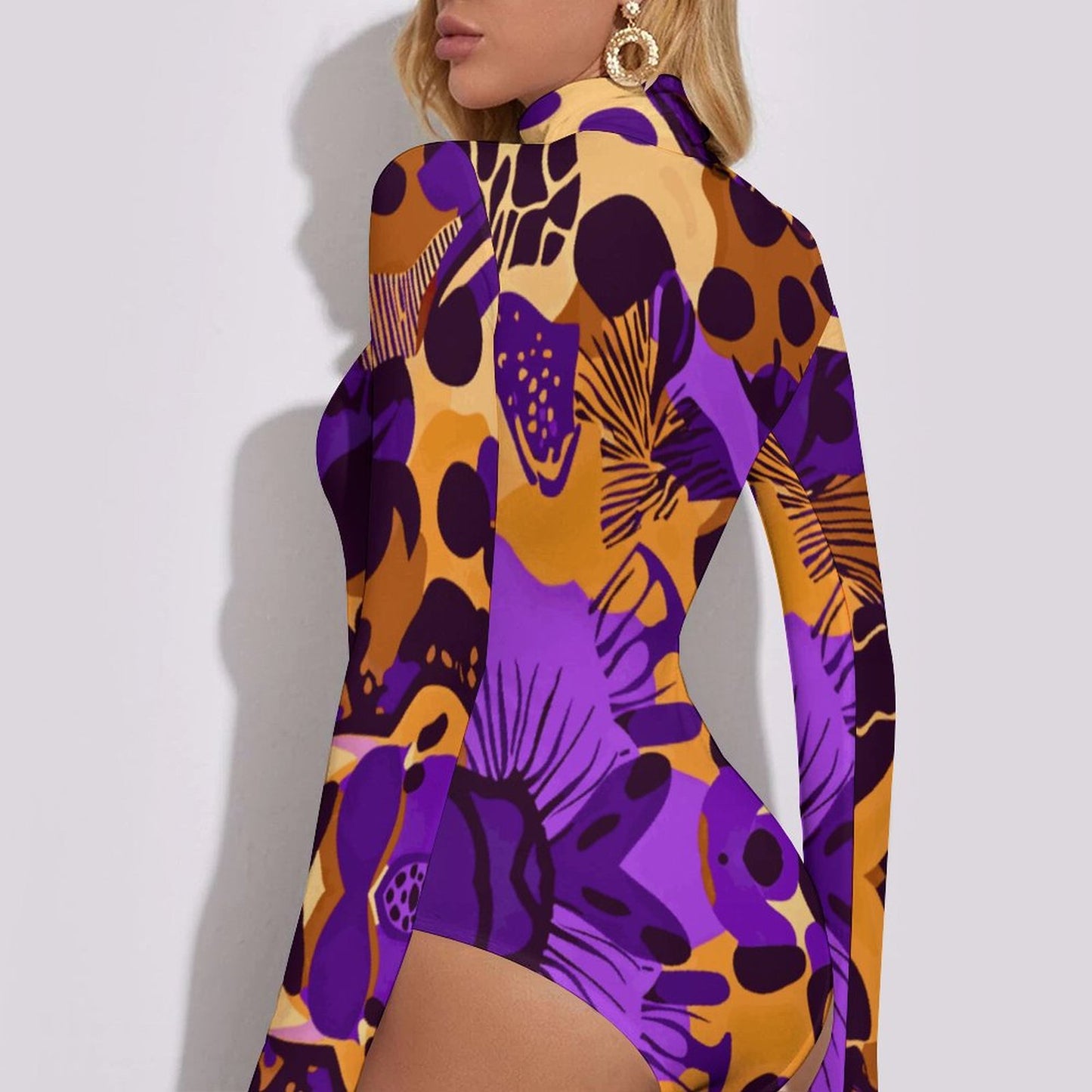 High-collar Long-sleeve Bodysuit NZ056 (All-Over Printing)