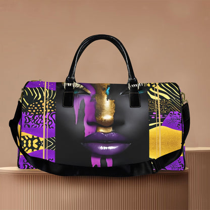 Purple and Gold AfroCentric Travel Bag Large Capacity Travel Bag-Large (Black Short Patch) (1737)