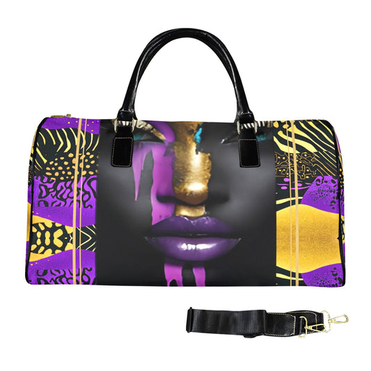 Purple and Gold AfroCentric Travel Bag Large Capacity Travel Bag-Large (Black Short Patch) (1737)