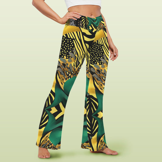 Golden Zebra Pattern High Waist Crossover Tummy Control Flare Leggings High Waist Crossover Tummy Control Flare Leggings